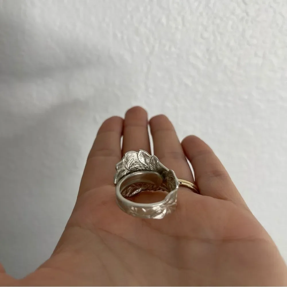 Sterling Silver Strawberry Spoon Adjustable‎ Statement Ring